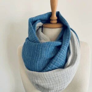 Blue Women’s Scarf, Double Sided, Double Cotton Gauze, 18” x 71”